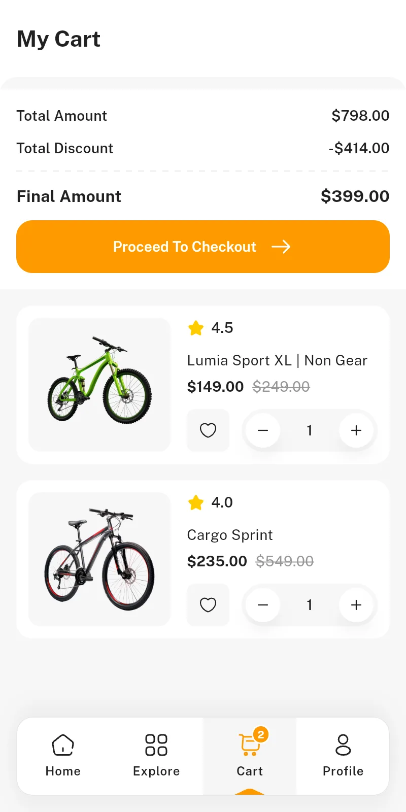 Cart screen