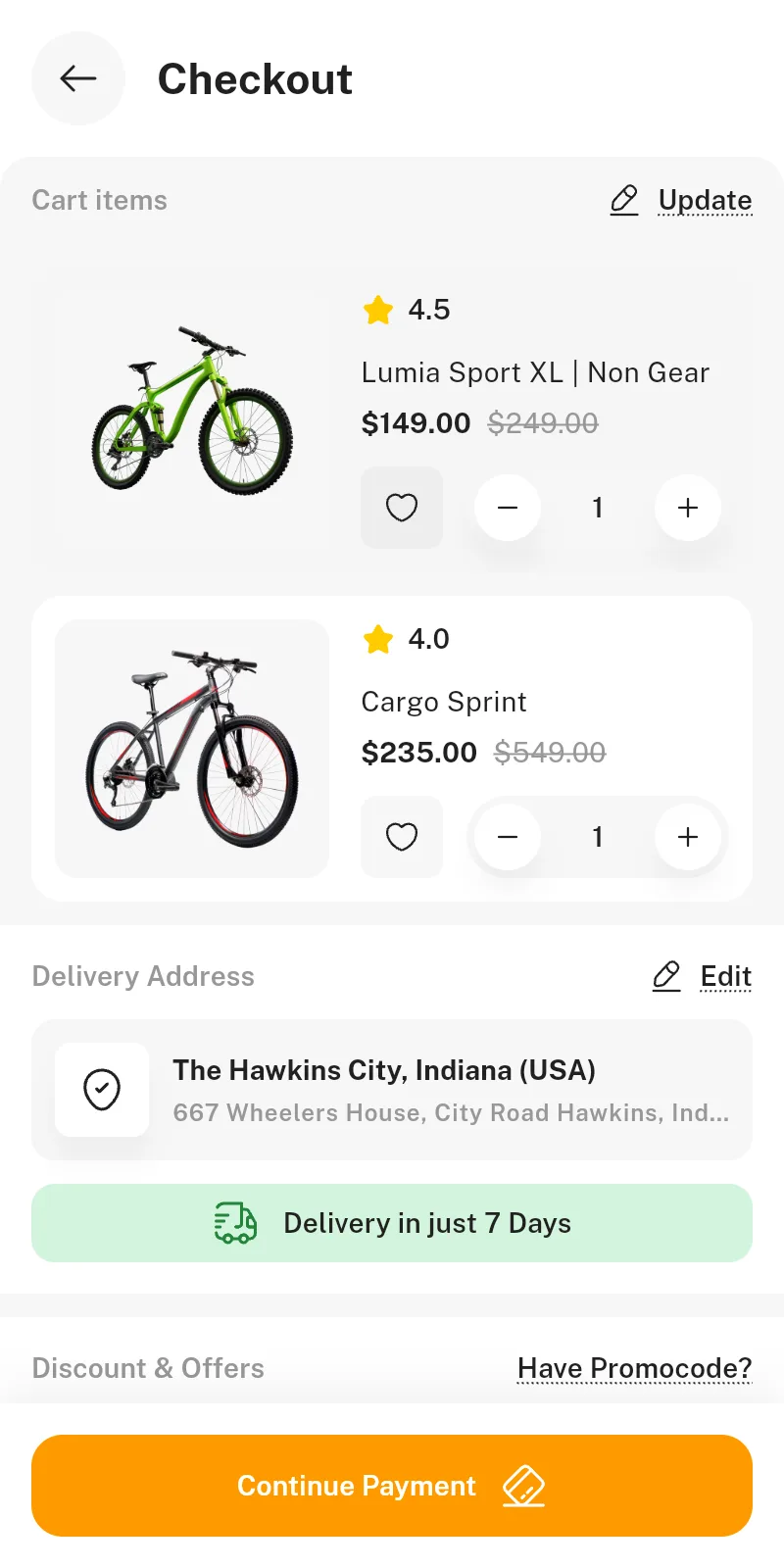 Checkout screen
