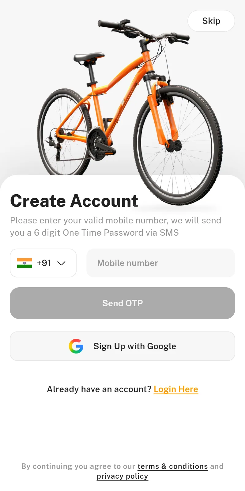 Create Account screen