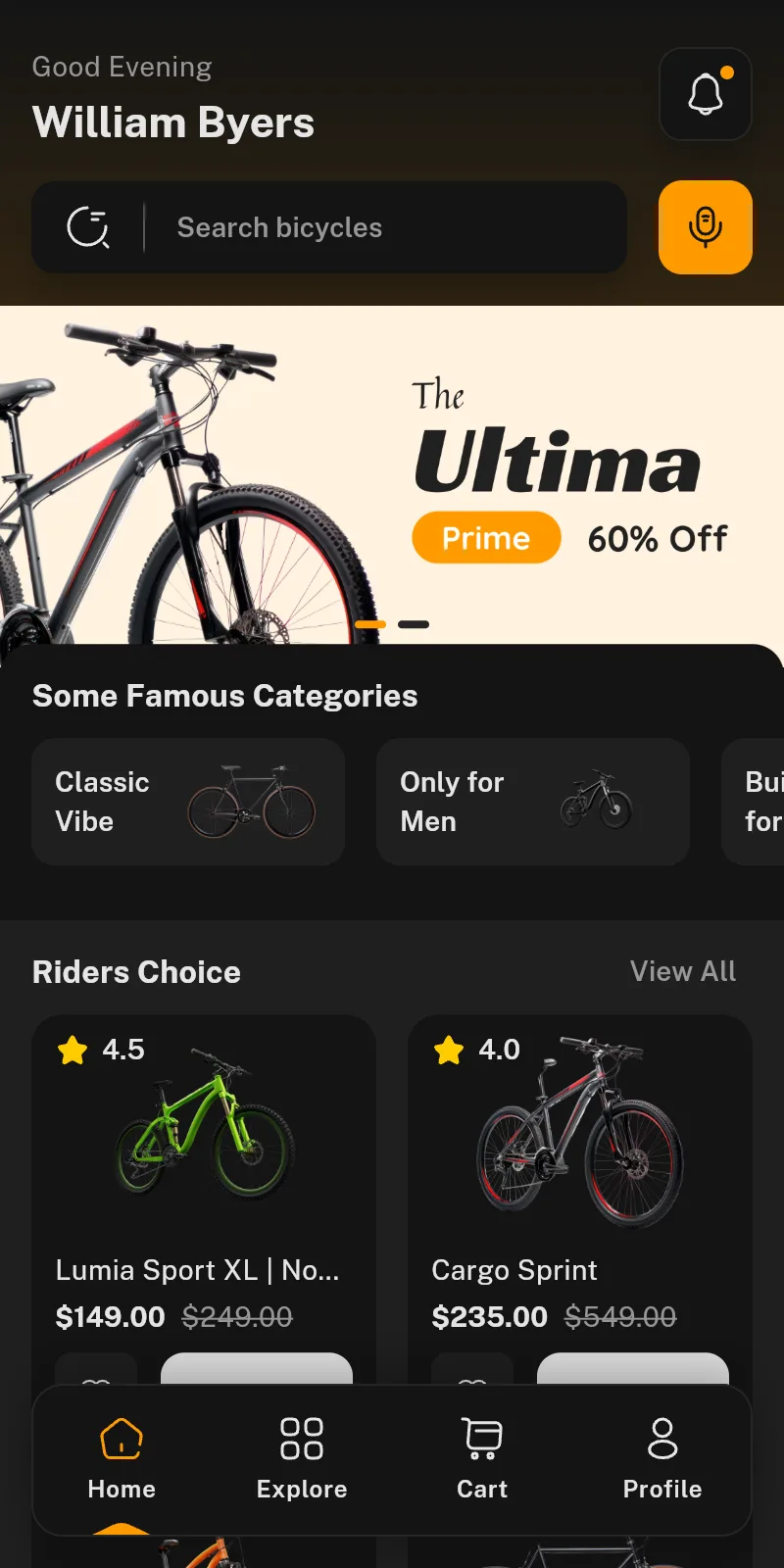 Home screen in dark mode
