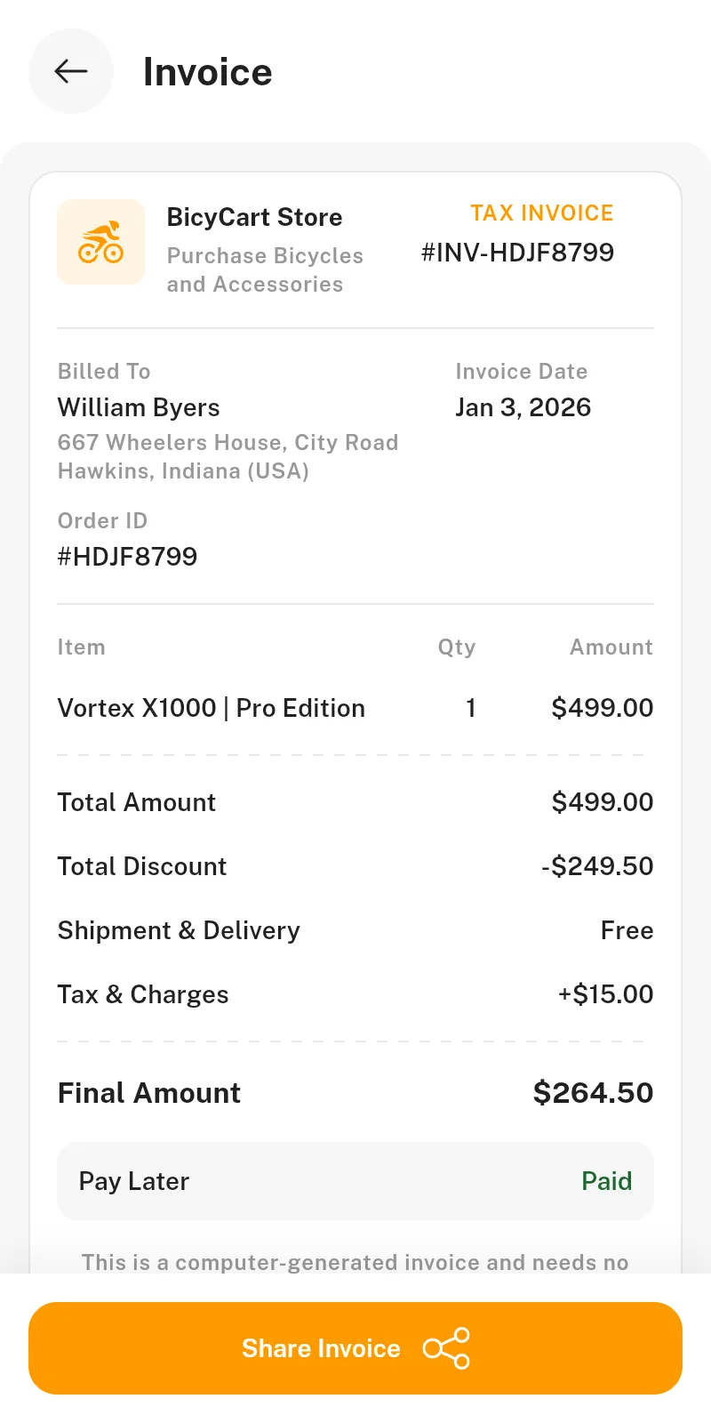 Invoice screen