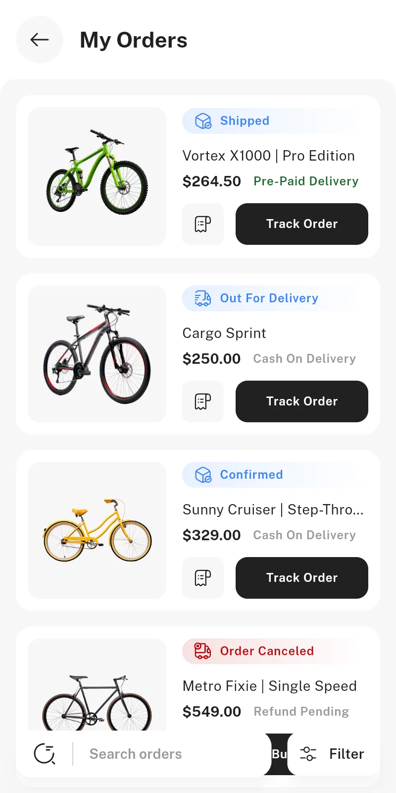 My Orders screen