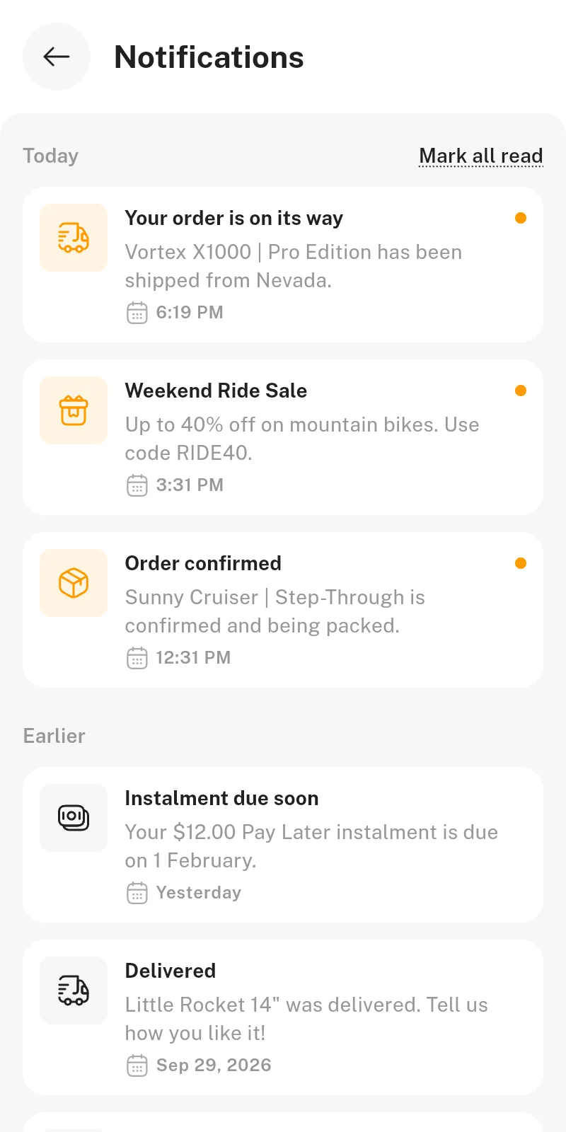Notifications screen