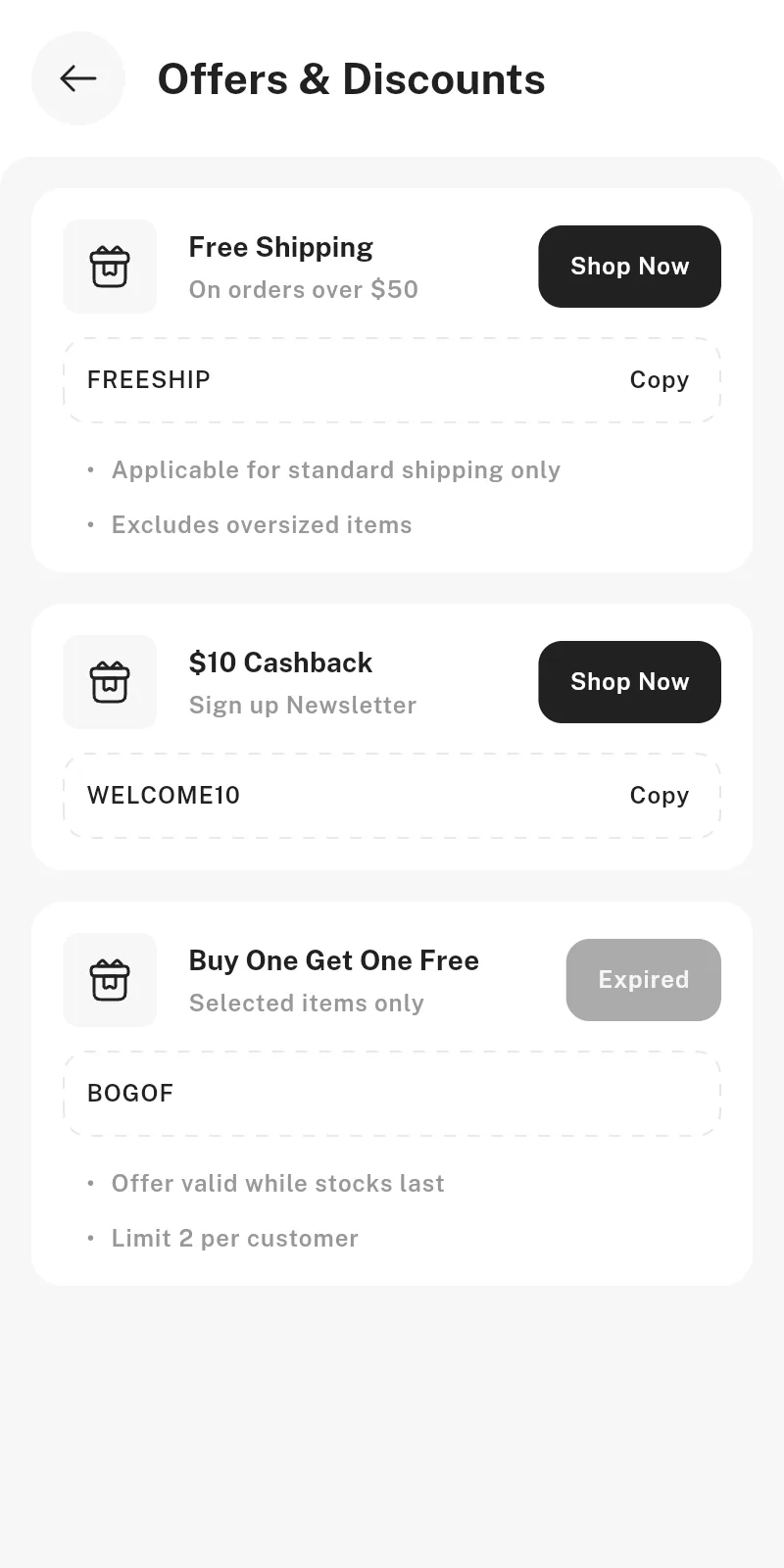 Offers screen