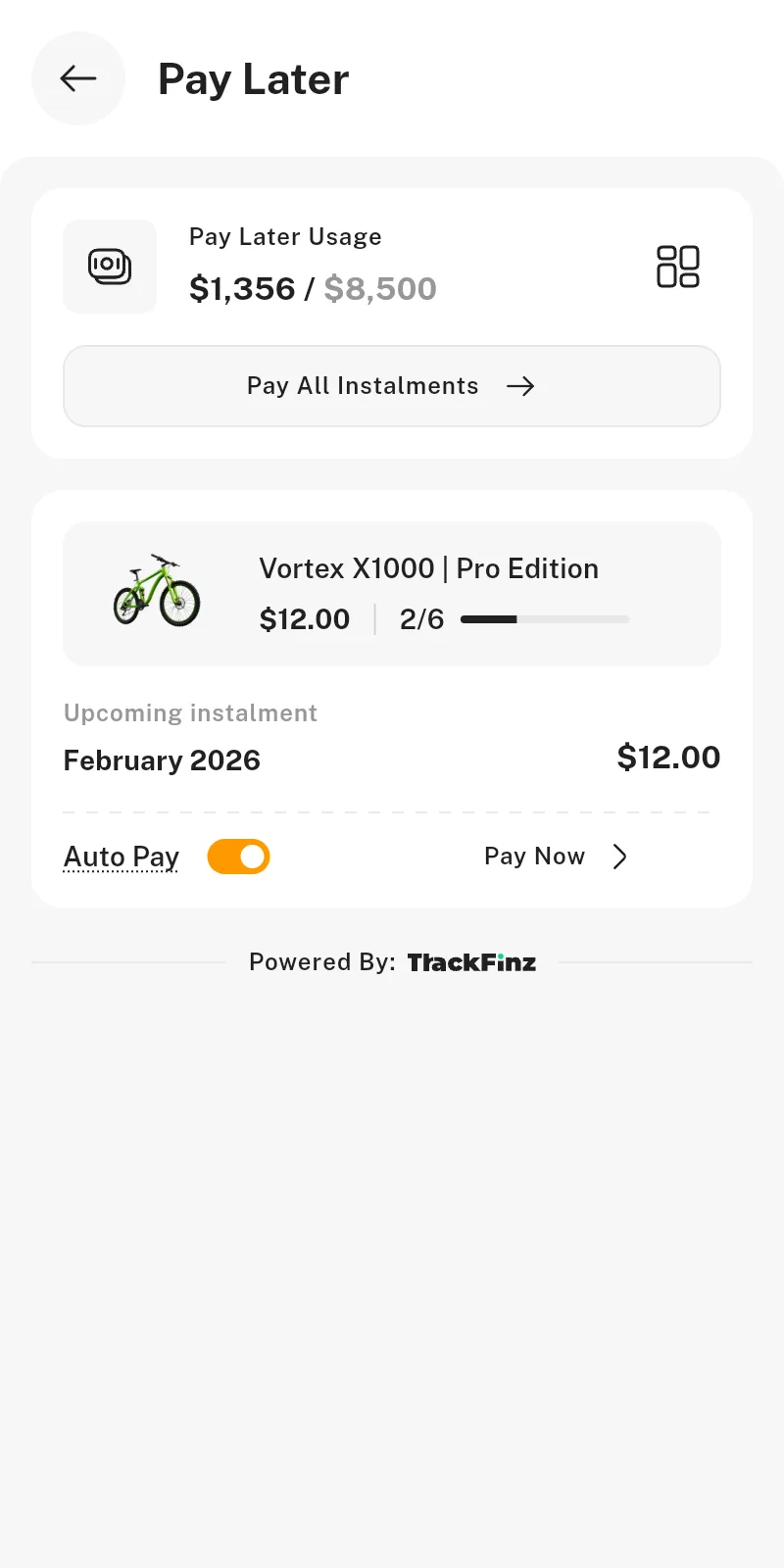 Pay Later account screen