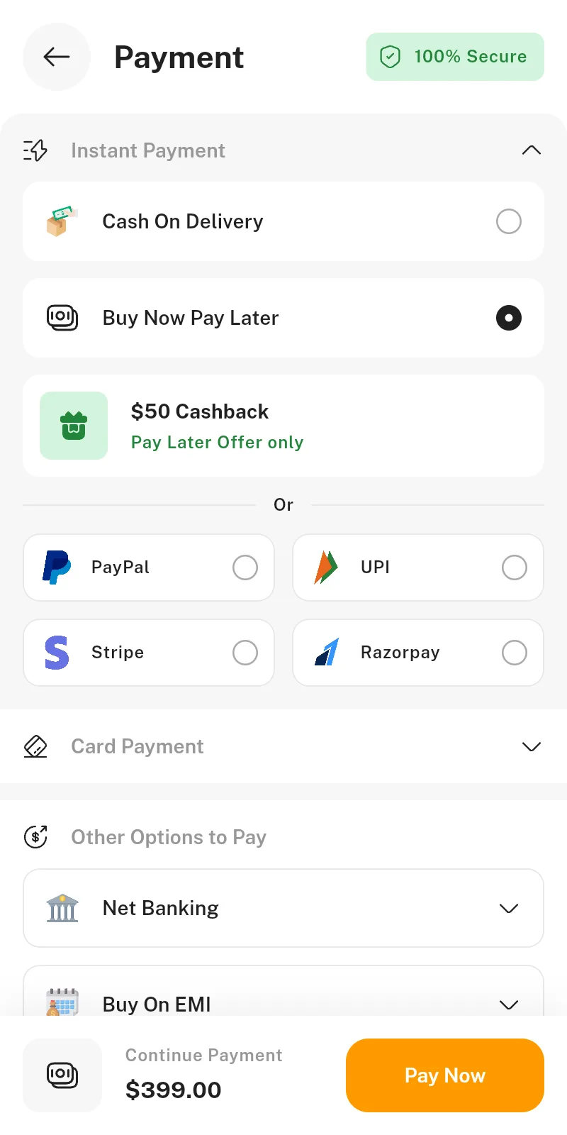 Payment screen
