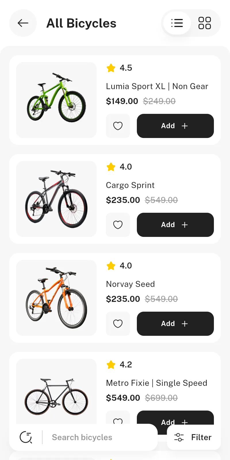 Product Listing screen