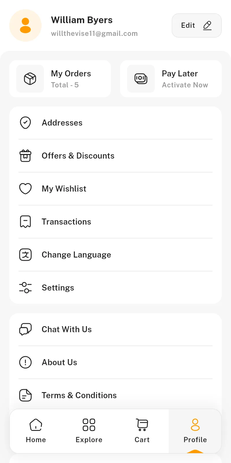 Profile screen