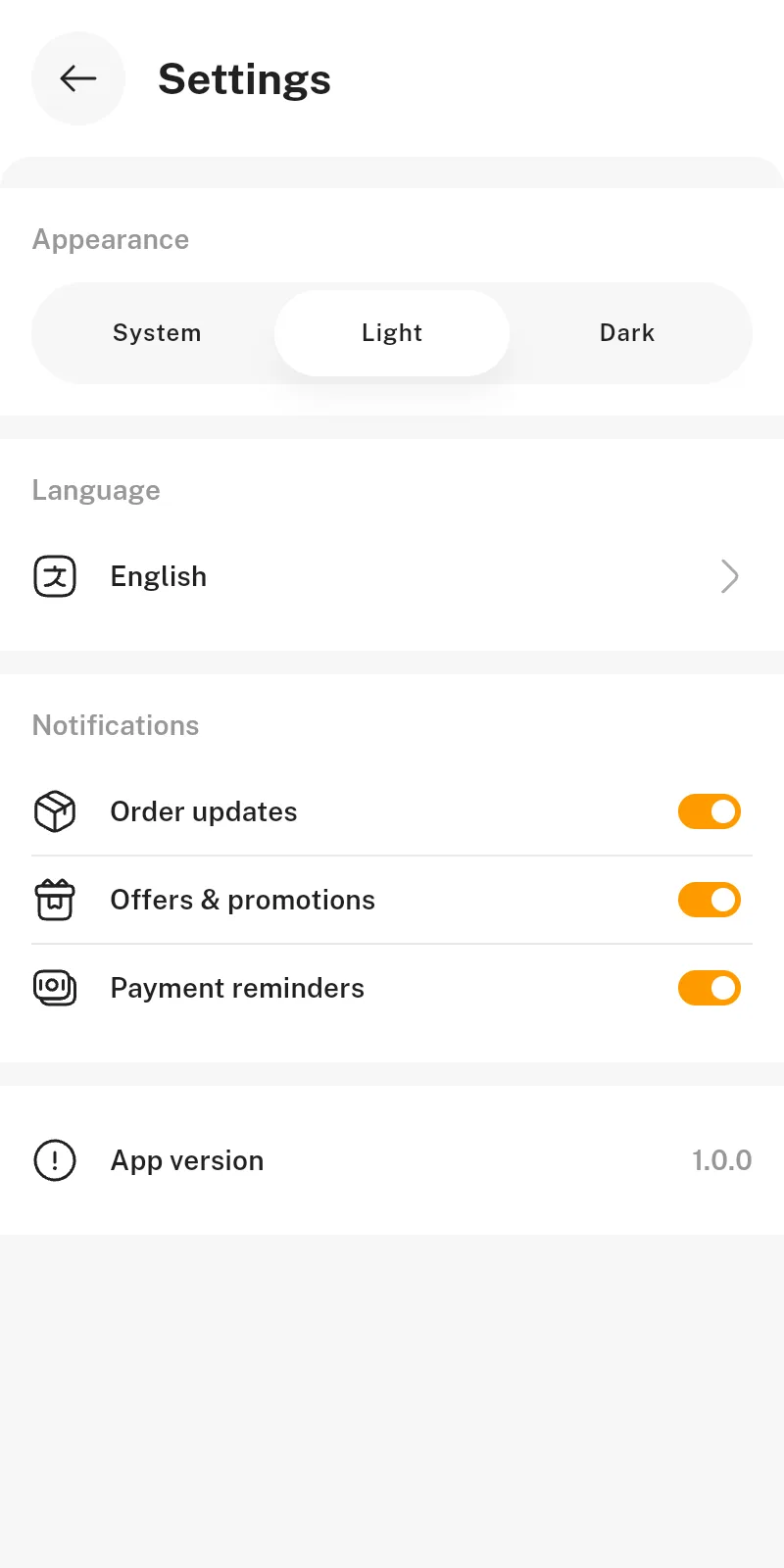 Settings screen
